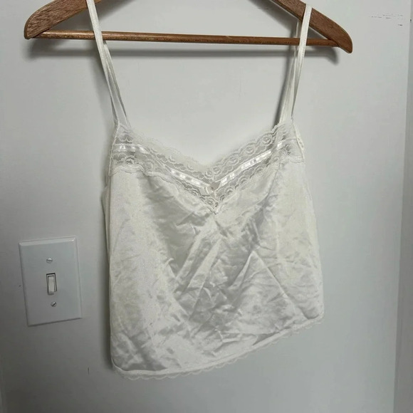 Vintage White Lace nylon Cami Top Cottagecore Fairycore glam coquette M - Picture 2 of 6